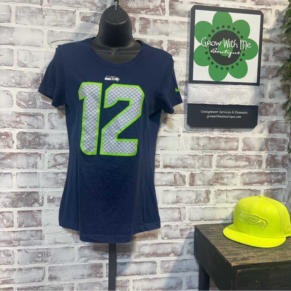 Nike Navy and Green Slim Fit Seattle Seahawks Shirt women’s medium